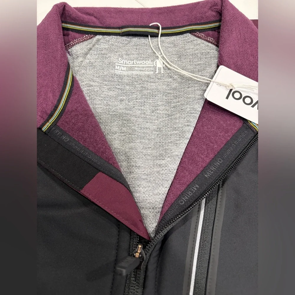 SmartWool Women's Medium Fleece Wind Vest Insulated Merino Wool Black Maroon NWT